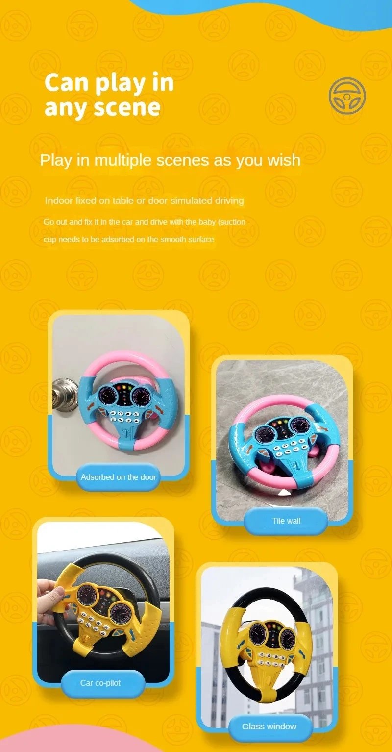 Volante de simulaci&oacute;n el&eacute;ctrica brillante para ni&ntilde;os, juguete Vocal con sonido ligero, cochecito educativo temprano