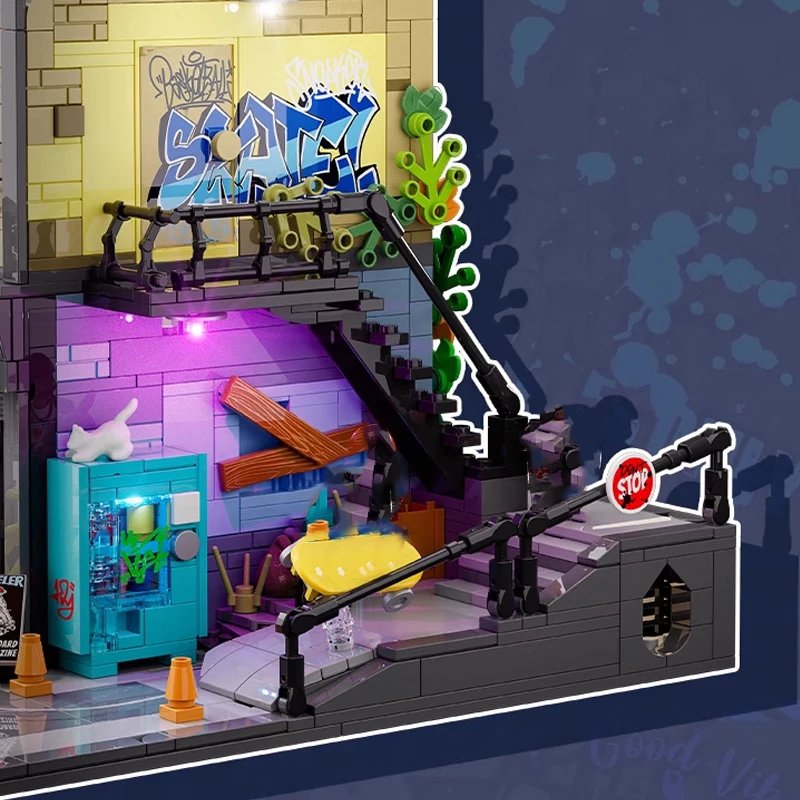 Conjuntos de edificios de casa American Street Skate Shop, ciudad con figuras LED, modelo de tienda de apartamentos, bloques de edificios modulares, 1573 Uds. Conjuntos de edificios de casa American Street Skate Shop, ciudad con figuras LED, modelo de tienda de apartamentos, bloques de edificios modulares, 1573 Uds.