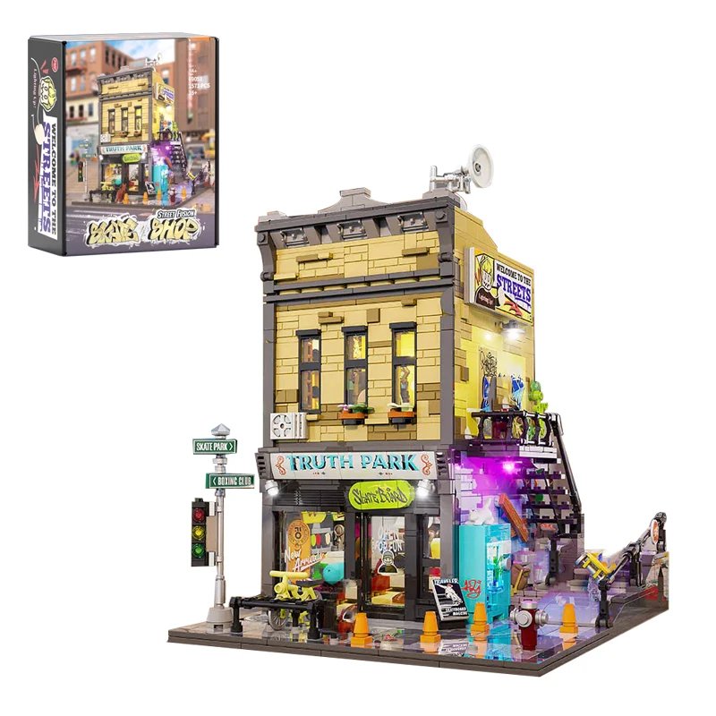Conjuntos de edificios de casa American Street Skate Shop, ciudad con figuras LED, modelo de tienda de apartamentos, bloques de edificios modulares, 1573 Uds. Conjuntos de edificios de casa American Street Skate Shop, ciudad con figuras LED, modelo de tienda de apartamentos, bloques de edificios modulares, 1573 Uds.
