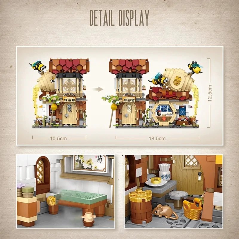 Mini edificio creativo plegable con vista a la calle de ciudad, tienda de té de limón, modelo ensamblado, juguetes callejeros para niños, regalos de vacaciones de Navidad Mini edificio creativo plegable con vista a la calle de ciudad, tienda de té de limón, modelo ensamblado, juguetes callejeros para niños, regalos de vacaciones de Navidad