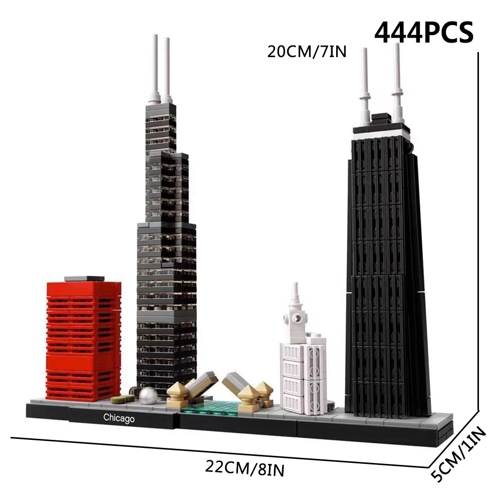 Gran oferta ciudad Chicago Skyline edificio punto de referencia 444 Uds modelo Street View juguetes de bloques de construcci&oacute;n regalos 21033