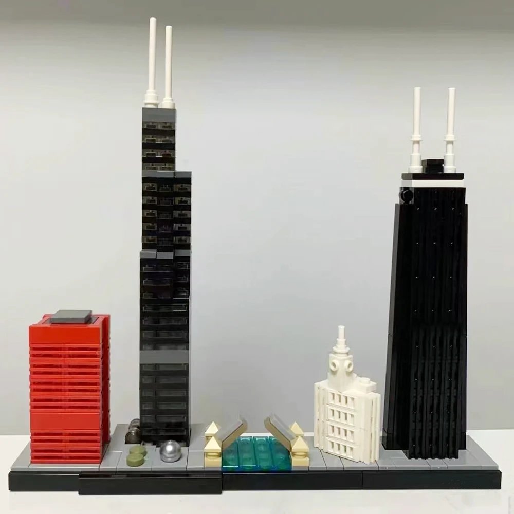 Gran oferta ciudad Chicago Skyline edificio punto de referencia 444 Uds modelo Street View juguetes de bloques de construcci&oacute;n regalos 21033