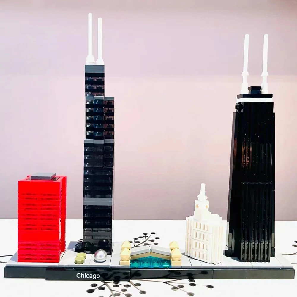 Gran oferta ciudad Chicago Skyline edificio punto de referencia 444 Uds modelo Street View juguetes de bloques de construcci&oacute;n regalos 21033
