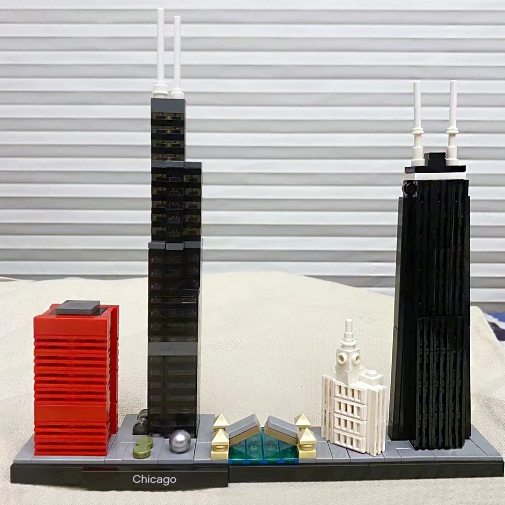 Gran oferta ciudad Chicago Skyline edificio punto de referencia 444 Uds modelo Street View juguetes de bloques de construcci&oacute;n regalos 21033