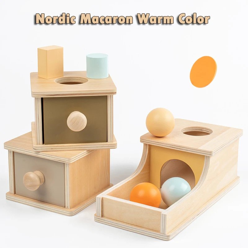 Juguetes de madera Montessori para ni&ntilde;os, bola de monedas, tambor ocupado, forma de Color, combinaci&oacute;n cognitiva, juguete sensorial educativo, regalos de ayuda para ense&ntilde;anza de beb&eacute;s