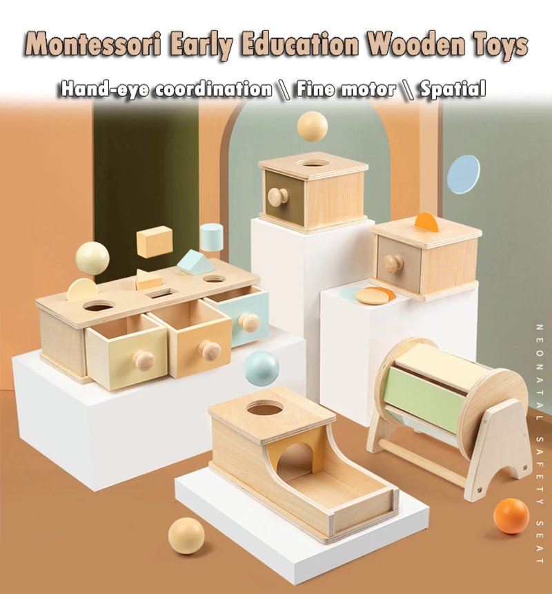 Juguetes de madera Montessori para ni&ntilde;os, bola de monedas, tambor ocupado, forma de Color, combinaci&oacute;n cognitiva, juguete sensorial educativo, regalos de ayuda para ense&ntilde;anza de beb&eacute;s