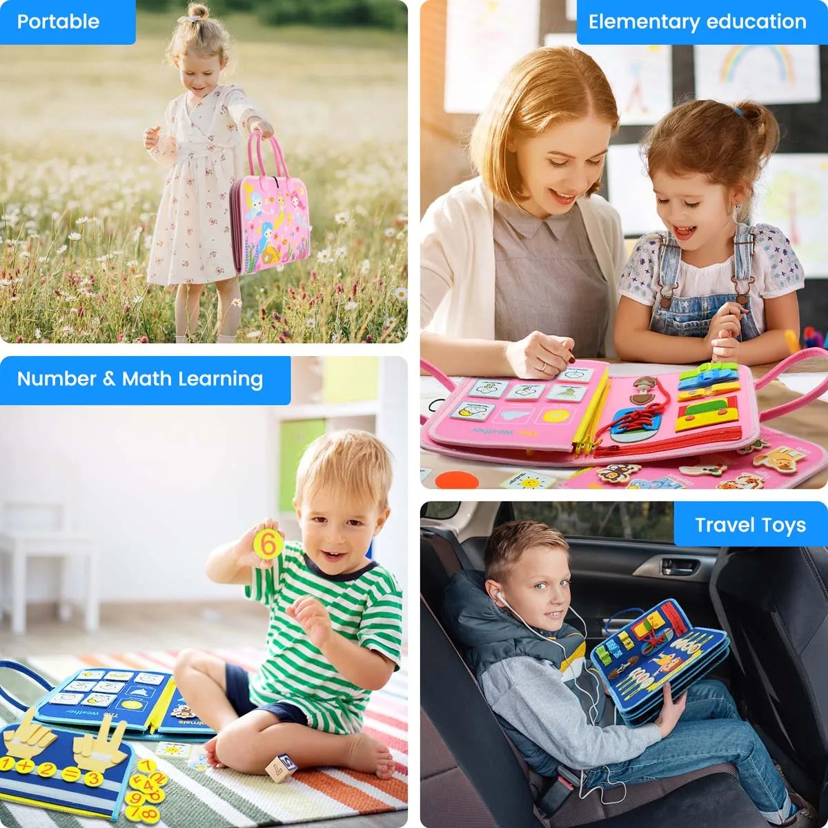 Tablero ocupado Montessori, juguete de viaje silencioso para ni&ntilde;os peque&ntilde;os de 1, 2, 3 y 4 a&ntilde;os, educativo, sensorial, aprendizaje preescolar, habilidad motora fina