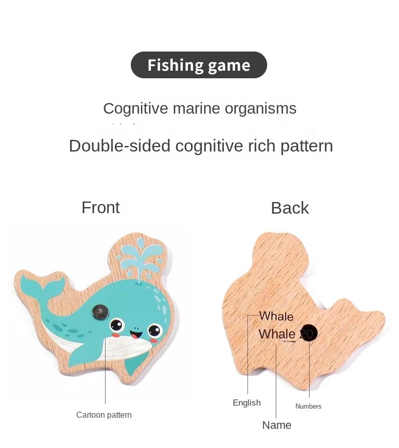 Juguetes de pesca de madera Montessori para niños, juegos de peces cognitivos de vida marina de dibujos animados, juguete educativo interactivo para padres e hijos Juguetes de pesca de madera Montessori para niños, juegos de peces cognitivos de vida marina de dibujos animados, juguete educativo interactivo para padres e hijos