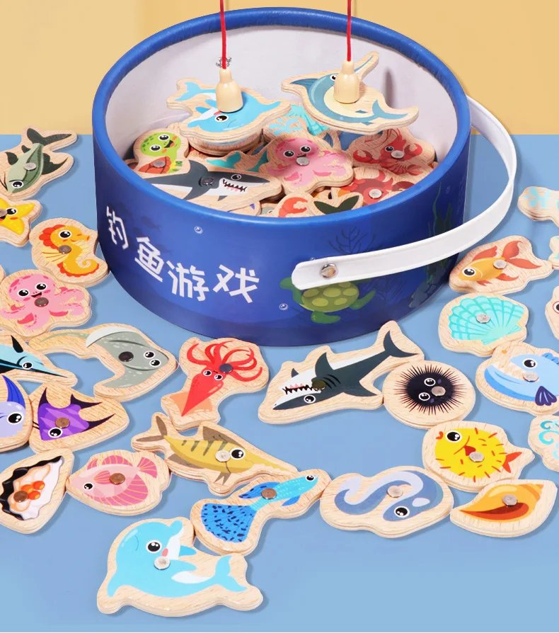 Juguetes de pesca de madera Montessori para niños, juegos de peces cognitivos de vida marina de dibujos animados, juguete educativo interactivo para padres e hijos Juguetes de pesca de madera Montessori para niños, juegos de peces cognitivos de vida marina de dibujos animados, juguete educativo interactivo para padres e hijos