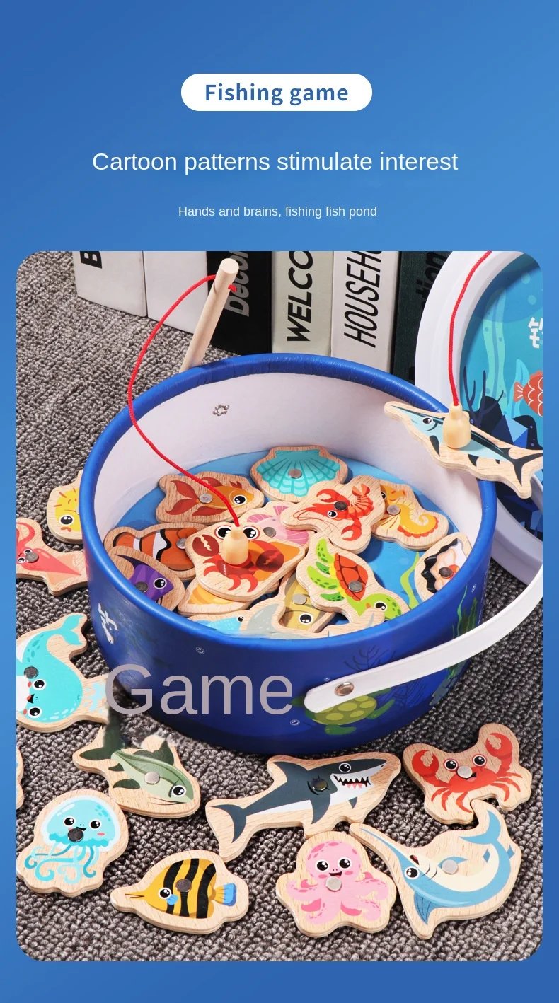 Juguetes de pesca de madera Montessori para niños, juegos de peces cognitivos de vida marina de dibujos animados, juguete educativo interactivo para padres e hijos Juguetes de pesca de madera Montessori para niños, juegos de peces cognitivos de vida marina de dibujos animados, juguete educativo interactivo para padres e hijos