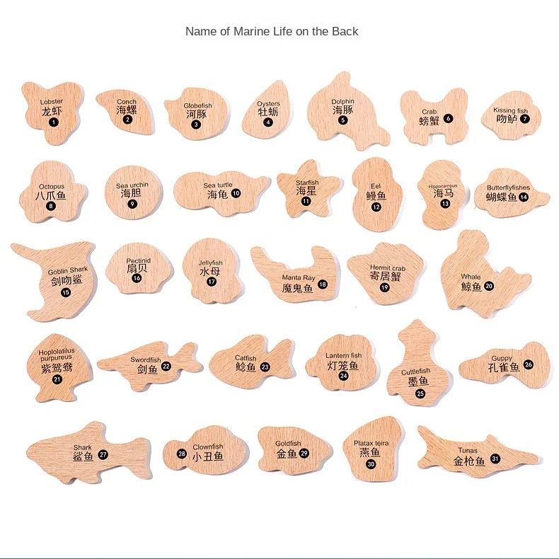 Juguetes de pesca de madera Montessori para niños, juegos de peces cognitivos de vida marina de dibujos animados, juguete educativo interactivo para padres e hijos Juguetes de pesca de madera Montessori para niños, juegos de peces cognitivos de vida marina de dibujos animados, juguete educativo interactivo para padres e hijos