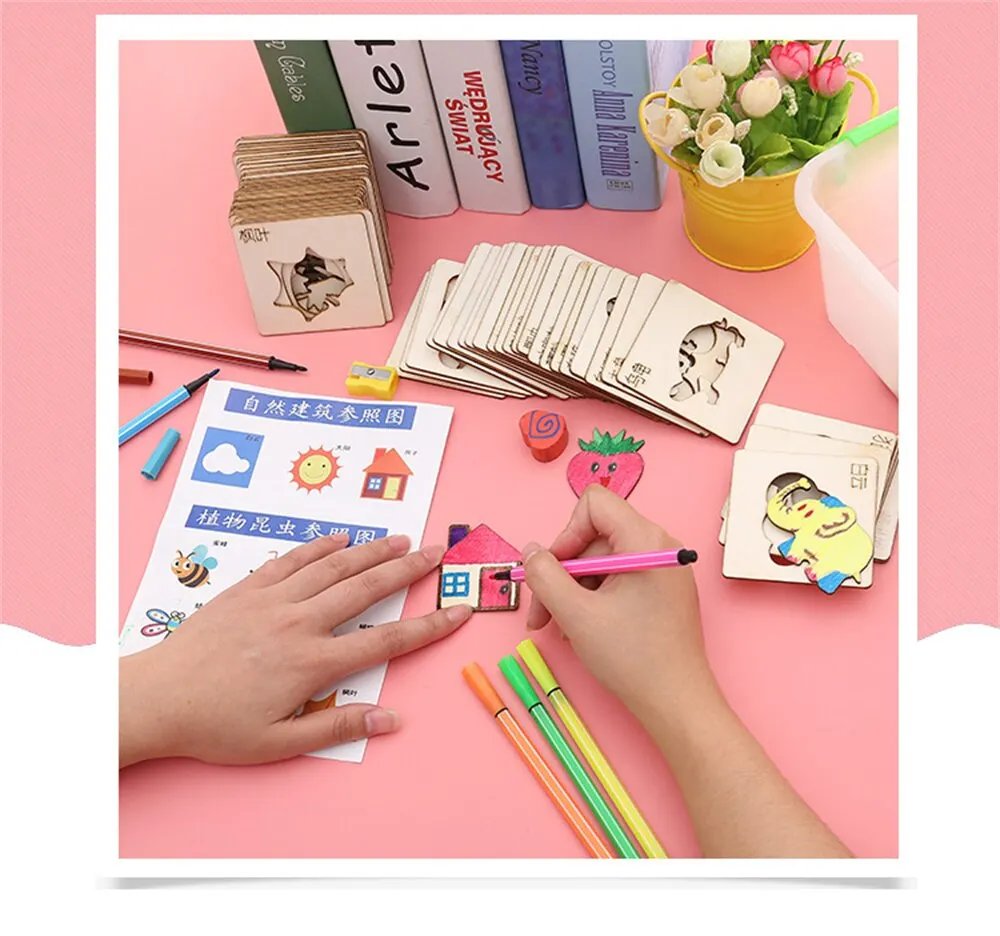 20 piezas juguetes Montessori para ni&ntilde;os, juguetes de dibujo, plantilla de pintura DIY de madera, plantillas, juguetes educativos de aprendizaje para ni&ntilde;os, regalo