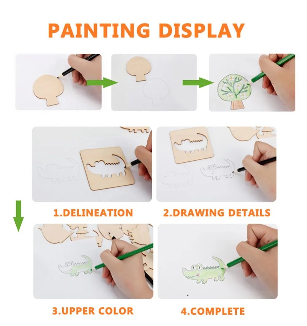 20 piezas juguetes Montessori para ni&ntilde;os, juguetes de dibujo, plantilla de pintura DIY de madera, plantillas, juguetes educativos de aprendizaje para ni&ntilde;os, regalo