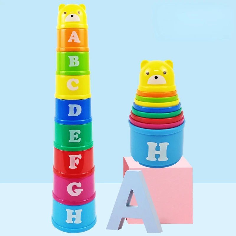Taza apilable de letras y n&uacute;meros divertidos para ni&ntilde;os, rompecabezas sensorial educativo temprano Montessori para beb&eacute;s, juegos de velocidad, juguetes para ni&ntilde;os, regalos