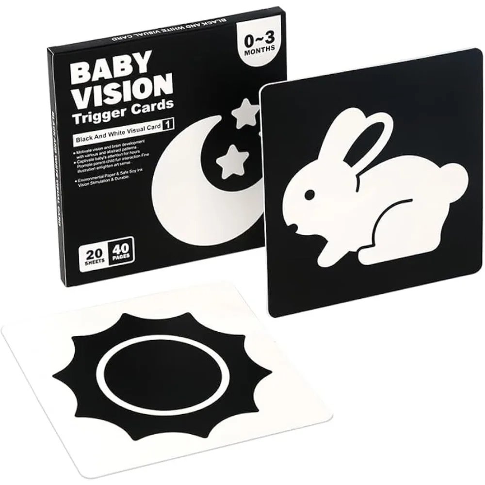 Tarjetas de visi&oacute;n para beb&eacute;s Montessori de 0 a 12 meses, tarjetas de alto contraste en blanco y negro, estimulan el aprendizaje temprano Visual para reci&eacute;n nacidos, juguetes para beb&eacute;s