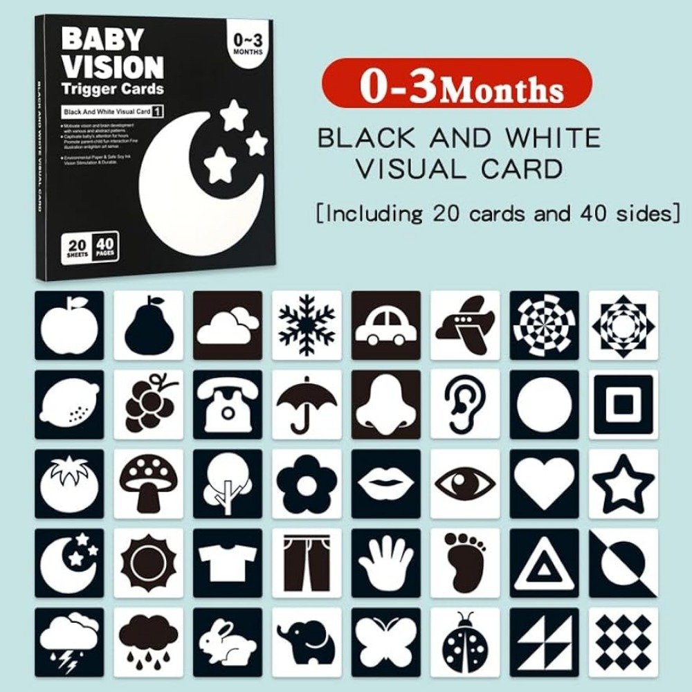 Tarjetas de visi&oacute;n para beb&eacute;s Montessori de 0 a 12 meses, tarjetas de alto contraste en blanco y negro, estimulan el aprendizaje temprano Visual para reci&eacute;n nacidos, juguetes para beb&eacute;s