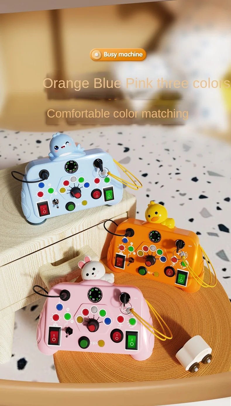 Tablero ocupado Montessori, juguetes sensoriales de dibujos animados con interruptor de luz LED, tablero de Control, actividades de viaje, juego para ni&ntilde;os de 2 a 4 a&ntilde;os