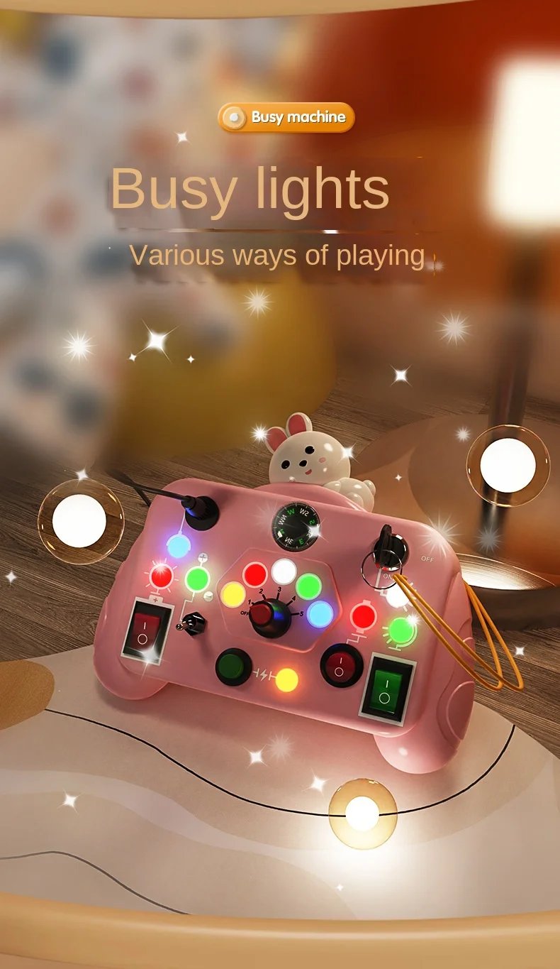 Tablero ocupado Montessori, juguetes sensoriales de dibujos animados con interruptor de luz LED, tablero de Control, actividades de viaje, juego para ni&ntilde;os de 2 a 4 a&ntilde;os