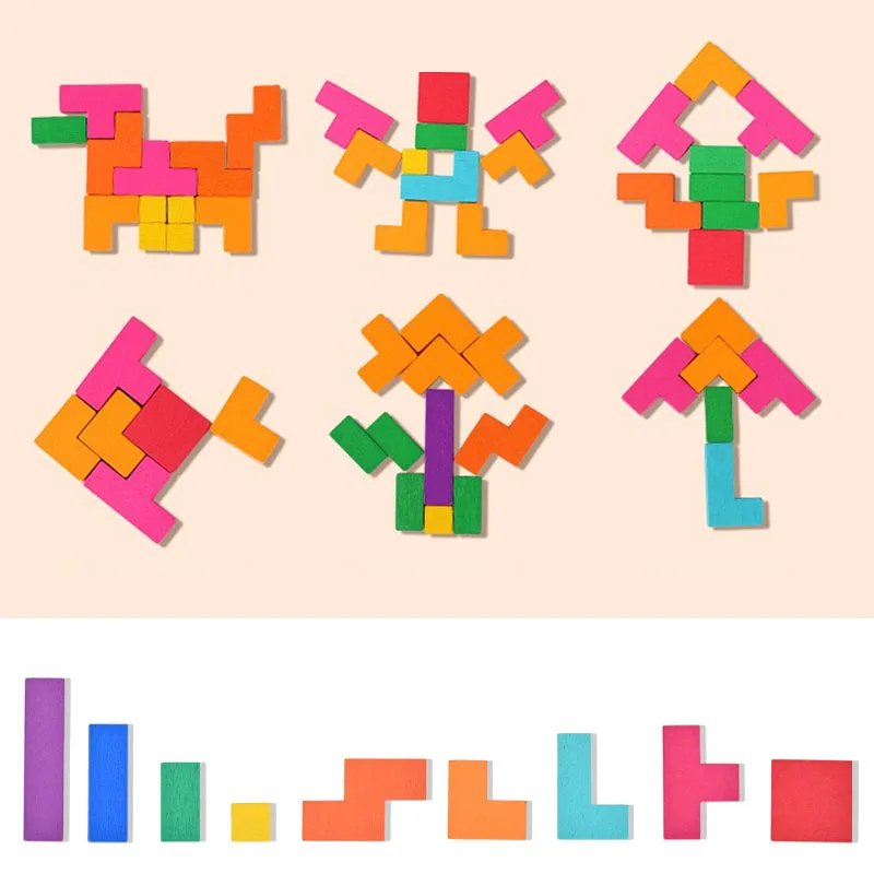 Rompecabezas de escritorio Montessori para ni&ntilde;os, juego de mesa de batalla, juguetes de matem&aacute;ticas Tangram, tablero de bloques de construcci&oacute;n, entrenamiento de formas de Color, regalo