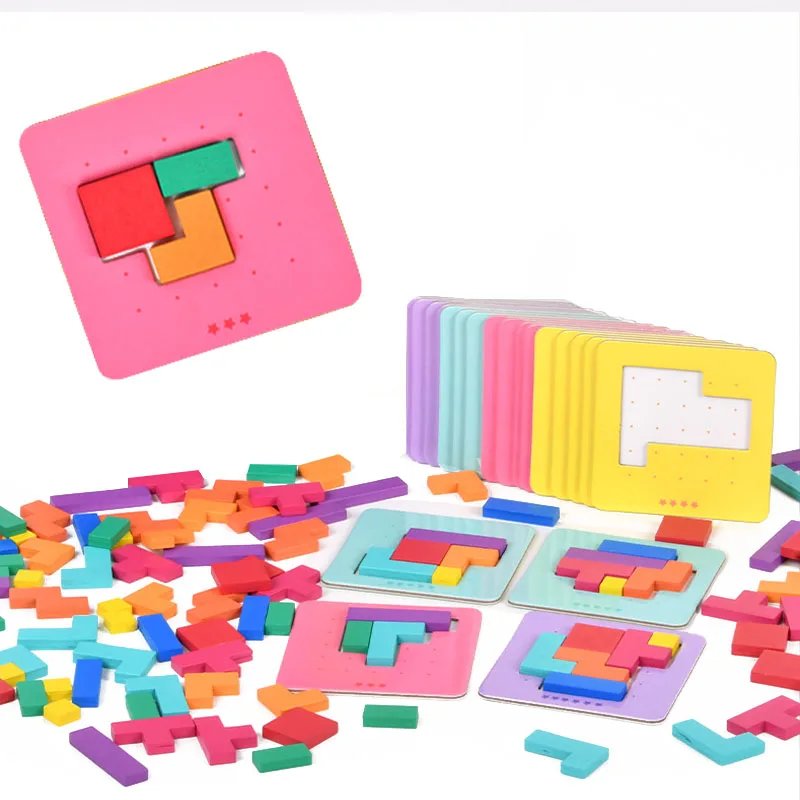 Rompecabezas de escritorio Montessori para ni&ntilde;os, juego de mesa de batalla, juguetes de matem&aacute;ticas Tangram, tablero de bloques de construcci&oacute;n, entrenamiento de formas de Color, regalo