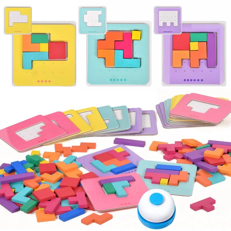 Rompecabezas de escritorio Montessori para ni&ntilde;os, juego de mesa de batalla, juguetes de matem&aacute;ticas Tangram, tablero de bloques de construcci&oacute;n, entrenamiento de formas de Color, regalo