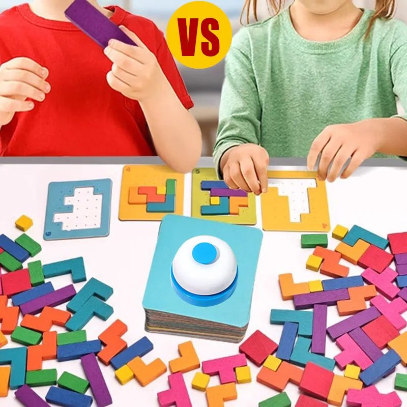 Rompecabezas de escritorio Montessori para ni&ntilde;os, juego de mesa de batalla, juguetes de matem&aacute;ticas Tangram, tablero de bloques de construcci&oacute;n, entrenamiento de formas de Color, regalo