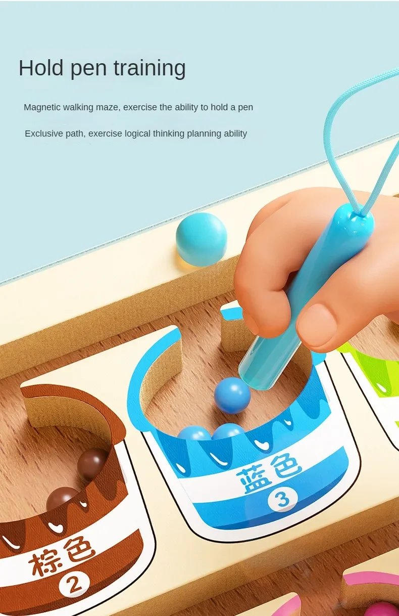 Juegos de clasificaci&oacute;n de colores magn&eacute;ticos Montessori, tablero de laberinto, bol&iacute;grafo, juegos de cuentas m&oacute;viles, Control de madera, juego sensorial, juguetes educativos para ni&ntilde;os