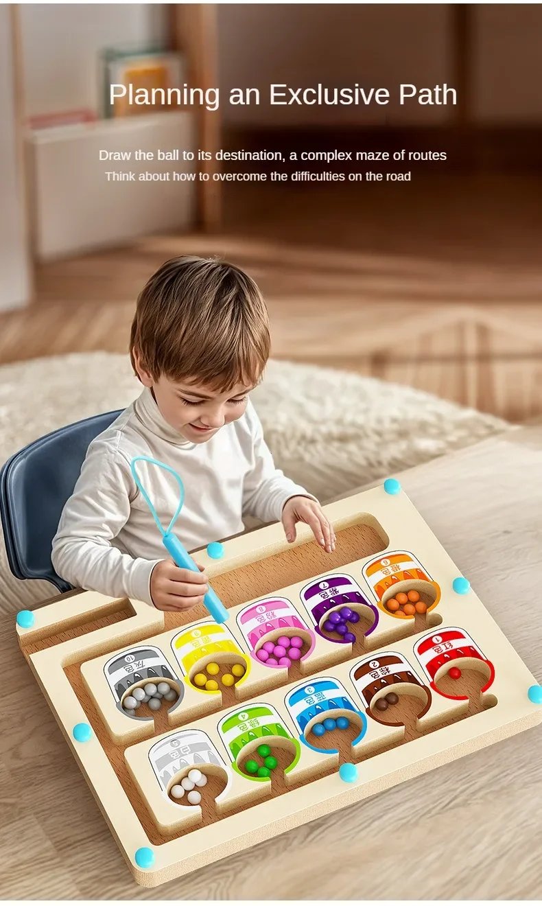 Juegos de clasificaci&oacute;n de colores magn&eacute;ticos Montessori, tablero de laberinto, bol&iacute;grafo, juegos de cuentas m&oacute;viles, Control de madera, juego sensorial, juguetes educativos para ni&ntilde;os