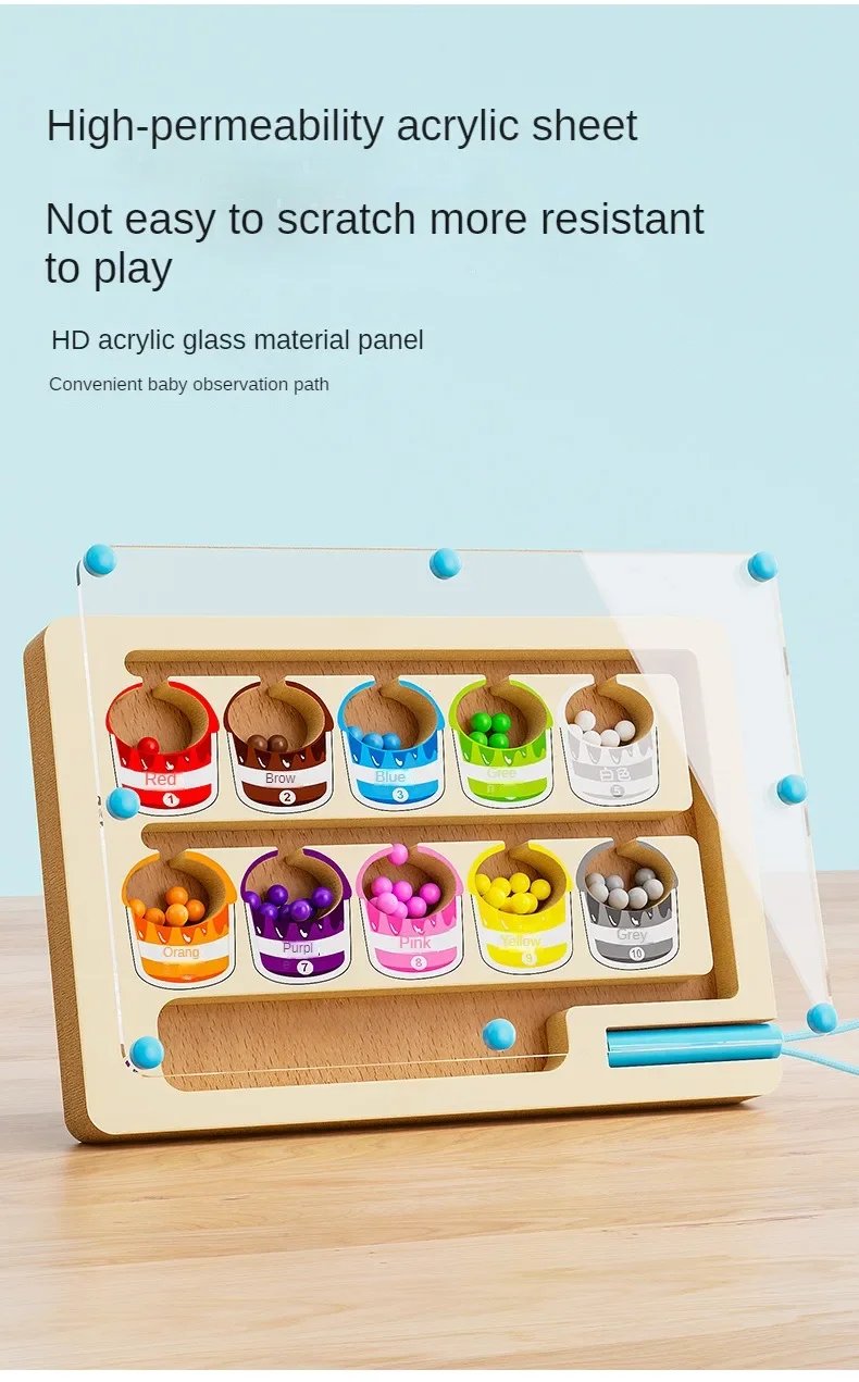 Juegos de clasificaci&oacute;n de colores magn&eacute;ticos Montessori, tablero de laberinto, bol&iacute;grafo, juegos de cuentas m&oacute;viles, Control de madera, juego sensorial, juguetes educativos para ni&ntilde;os
