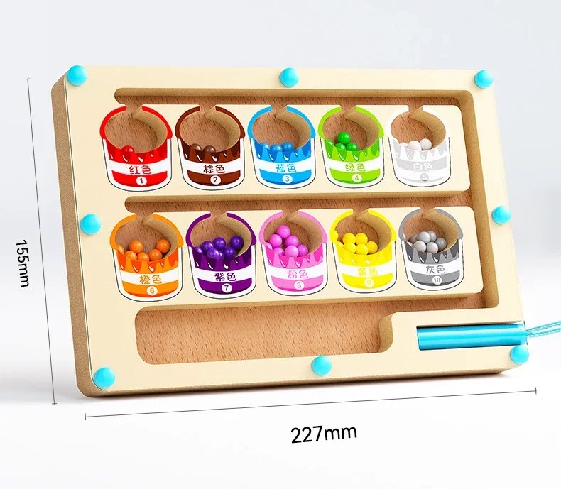 Juegos de clasificaci&oacute;n de colores magn&eacute;ticos Montessori, tablero de laberinto, bol&iacute;grafo, juegos de cuentas m&oacute;viles, Control de madera, juego sensorial, juguetes educativos para ni&ntilde;os