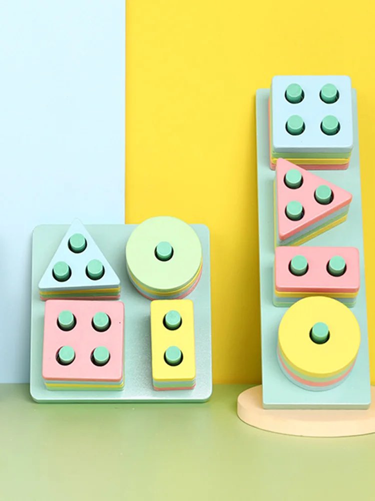 Juguetes de desarrollo Montessori de madera para ni&ntilde;os, emparejamiento de formas, juguete de educaci&oacute;n temprana para beb&eacute;s, bloques de construcci&oacute;n, torre de arco&iacute;ris, regalo para ni&ntilde;os TMZ