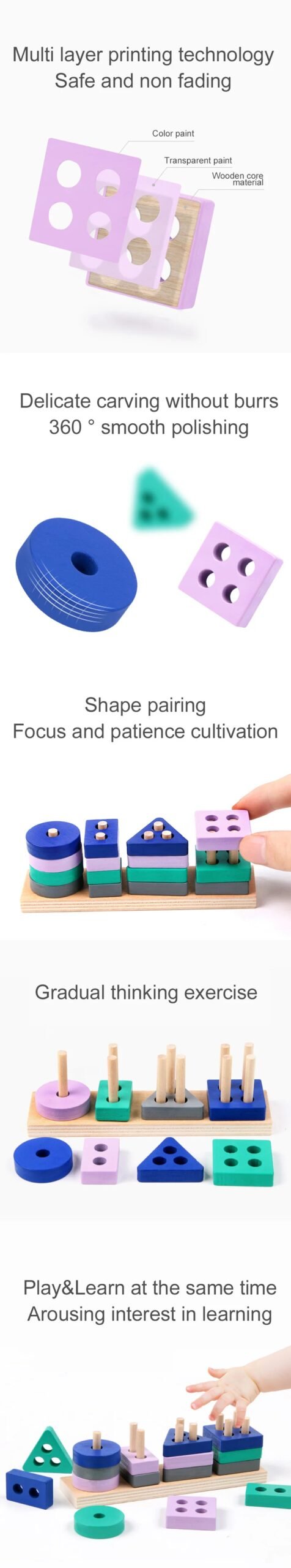 Juguetes de desarrollo Montessori de madera para ni&ntilde;os, emparejamiento de formas, juguete de educaci&oacute;n temprana para beb&eacute;s, bloques de construcci&oacute;n, torre de arco&iacute;ris, regalo para ni&ntilde;os TMZ