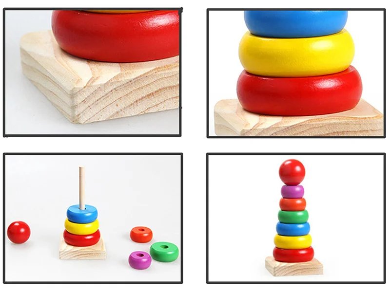 Juguetes de desarrollo Montessori de madera para ni&ntilde;os, emparejamiento de formas, juguete de educaci&oacute;n temprana para beb&eacute;s, bloques de construcci&oacute;n, torre de arco&iacute;ris, regalo para ni&ntilde;os TMZ