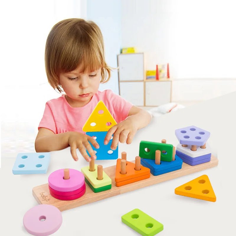 Juguetes de desarrollo Montessori de madera para ni&ntilde;os, emparejamiento de formas, juguete de educaci&oacute;n temprana para beb&eacute;s, bloques de construcci&oacute;n, torre de arco&iacute;ris, regalo para ni&ntilde;os TMZ