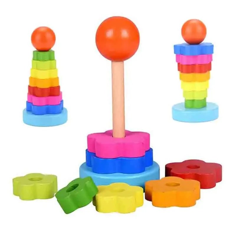 Juguetes de desarrollo Montessori de madera para ni&ntilde;os, emparejamiento de formas, juguete de educaci&oacute;n temprana para beb&eacute;s, bloques de construcci&oacute;n, torre de arco&iacute;ris, regalo para ni&ntilde;os TMZ
